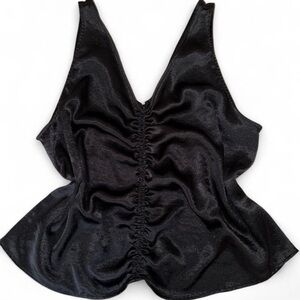 H&M Black Satin Ruched Chemise